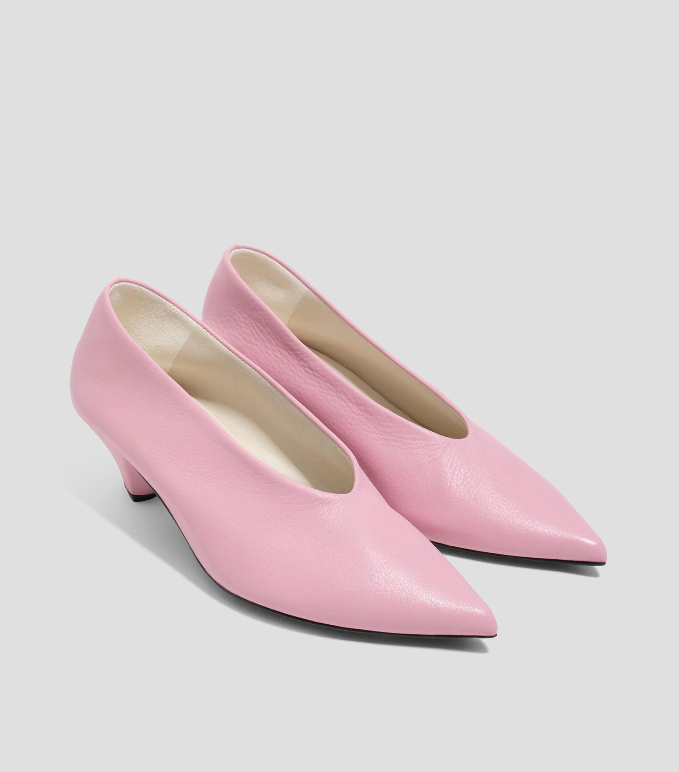 Flats Salón tacón medio piel rosa Mujer
